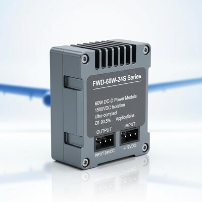 FWD-60W-24S Series 60W DC-DC Power Module with 1500VDC Isolation, Ultra-compact Size, and High Efficiency 90.5% for Aviation Applications